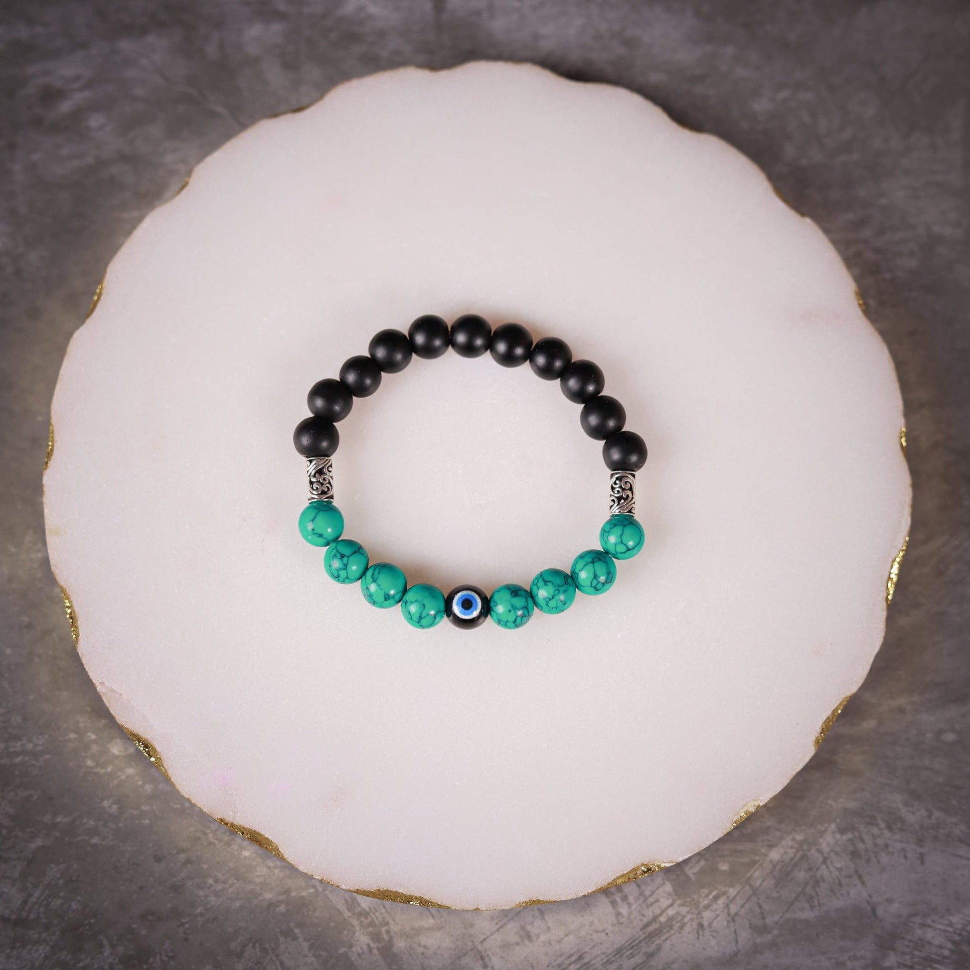 Karishma - Green Howlite & Matte Black Bead Evil Eye Women's Energy Bracelet - Atman Urja