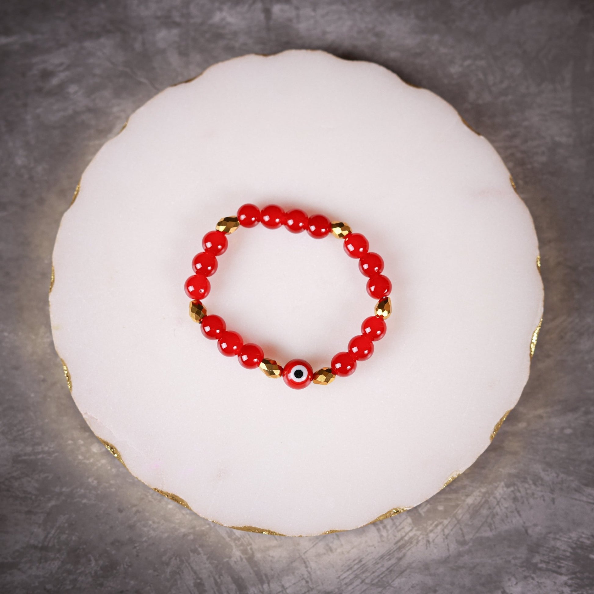 Divya - Maroon & Metallic Gold Evil Eye Women's Energy Bracelet - Atman Urja