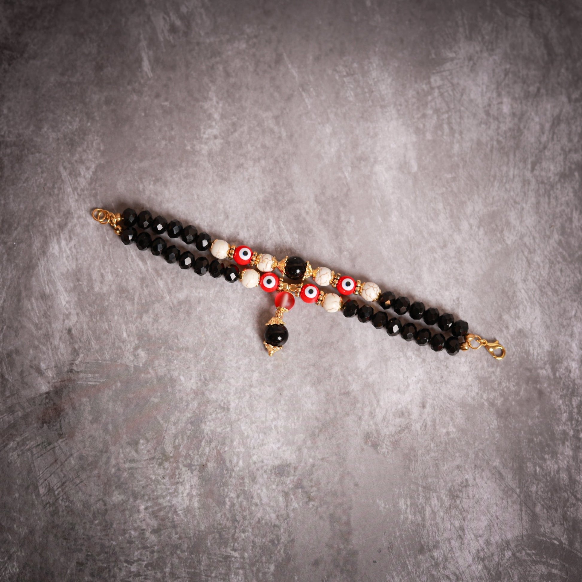 Dual Strand Black Crystal & Cream Howlite Evil Eye Women's Energy Bracelet - Atman Urja